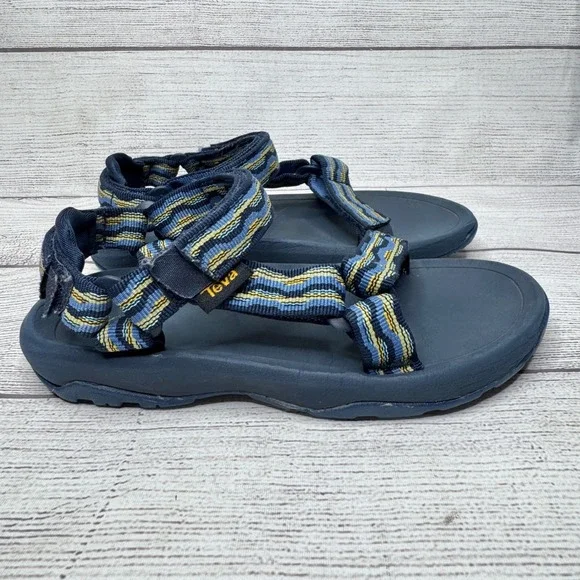 Teva‎ Kids Sport Sandals Blue Yellow Stripe Hook and Loop Size 13 - Picture 3 of 7